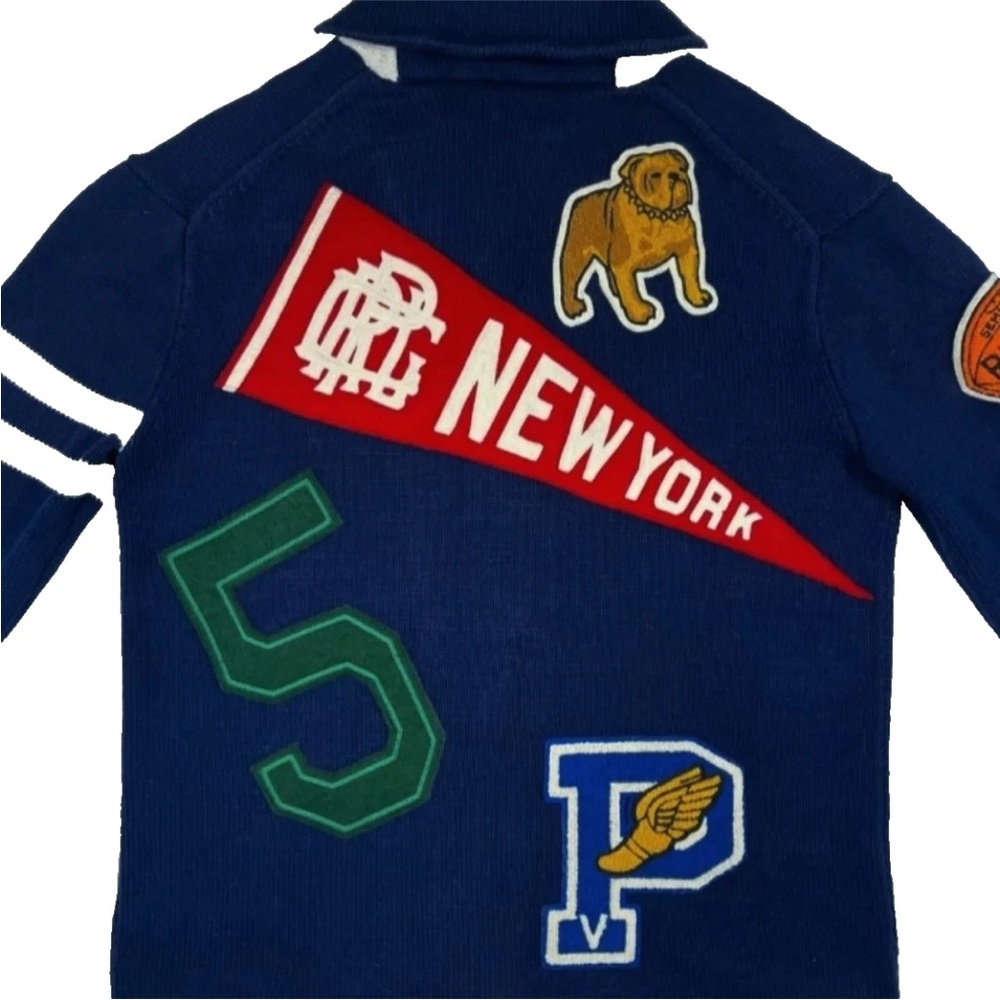 Polo Ralph Lauren Blue Cardigan with Graphic Patches